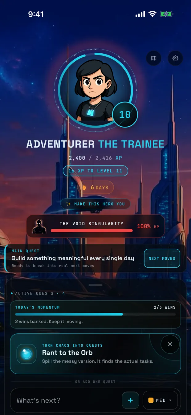 Questify Sci-Fi world dashboard